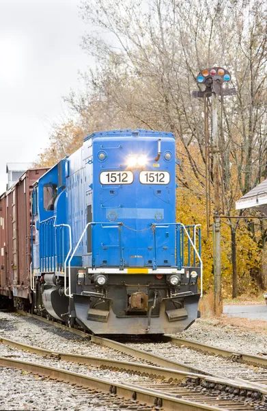 Train with motor locomotive, South Paris, Maine, USA