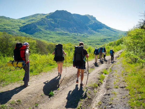 Hikers group trekking in Crimea