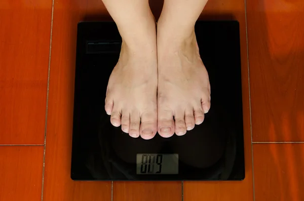 Two feet on the weighing-machine