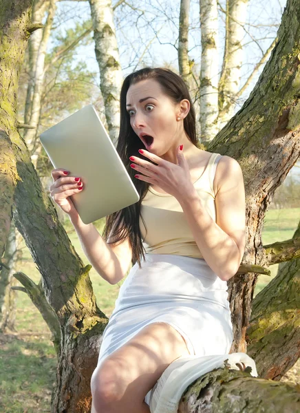 Shocked woman with tablet pc