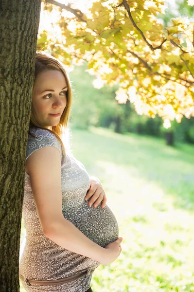 Beautiful pregnant woman in the park