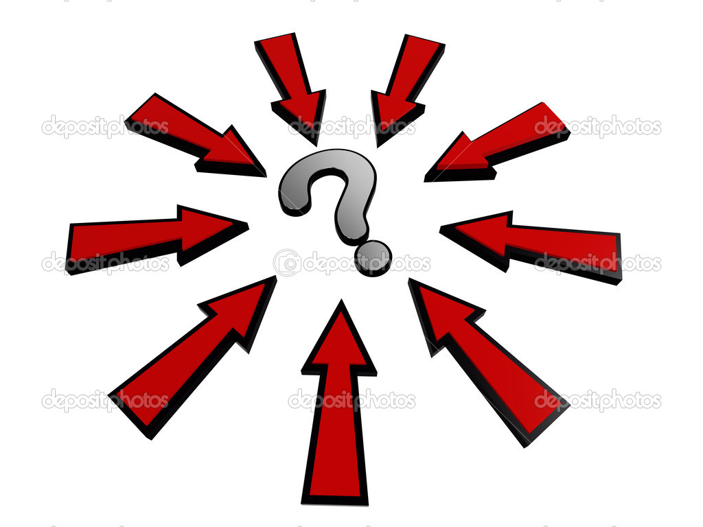 Silver question sign and red arrows — Stock Photo ...
