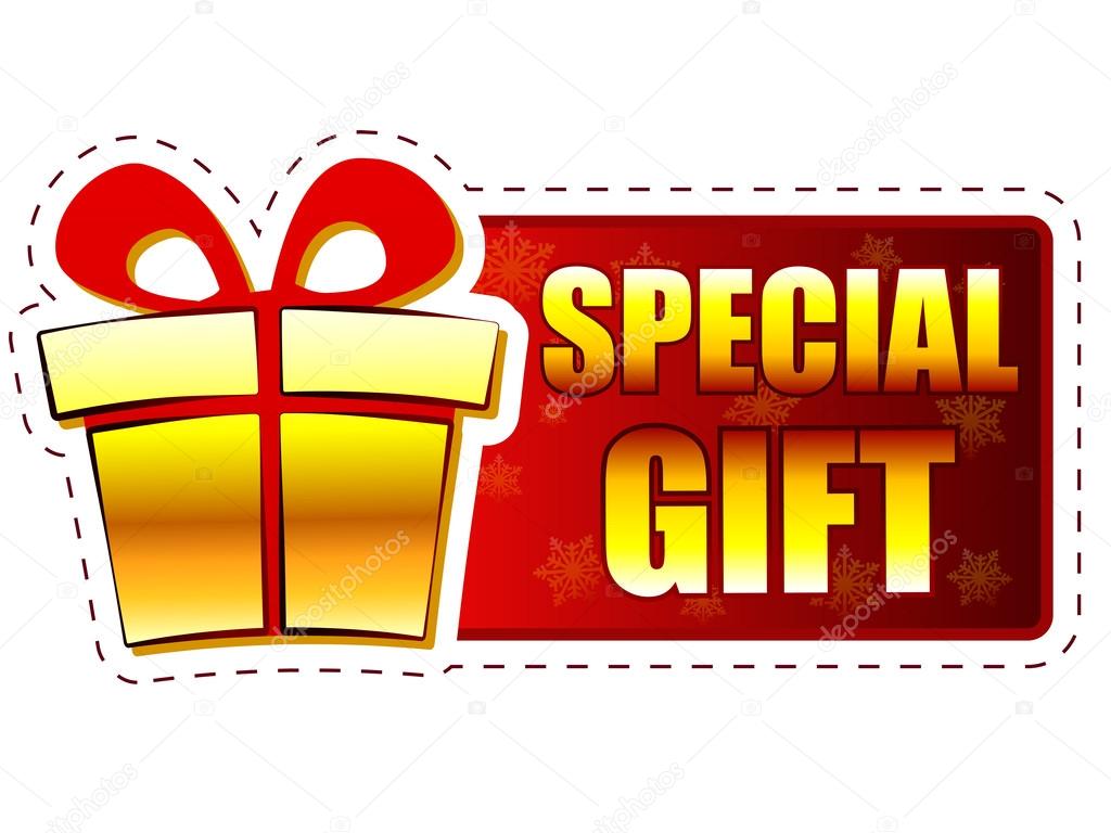 christmas special gift and present box on red banner with christmas special gift and present box on red banner with