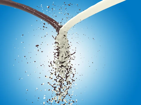 Milk and chocolate splash on blue background