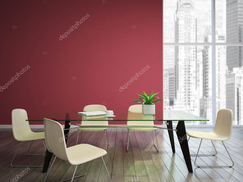 Eetkamer met donkerrood muren — stockfoto © hemul75 #23150994