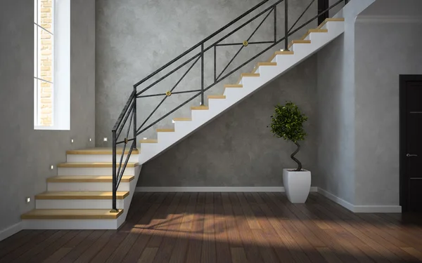 Part of the classical interior, staircase view with plant