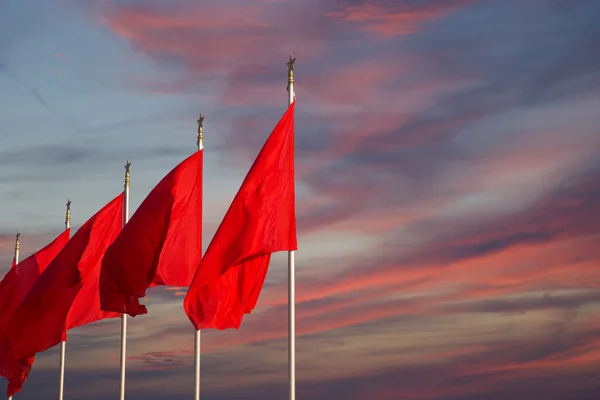 Red flags on the Tiananmen Square -- is a large city square in the center of Beijing, China