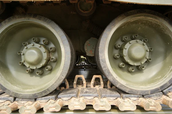 Tracks of the modern Russian army tank close