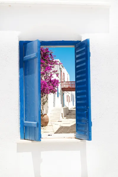 Traditional greek window on Sifnos island, Greece