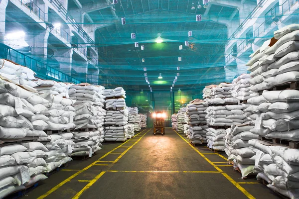 Grain warehouse, bags with rice