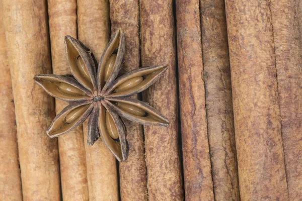 Star anise over cinnamon sticks