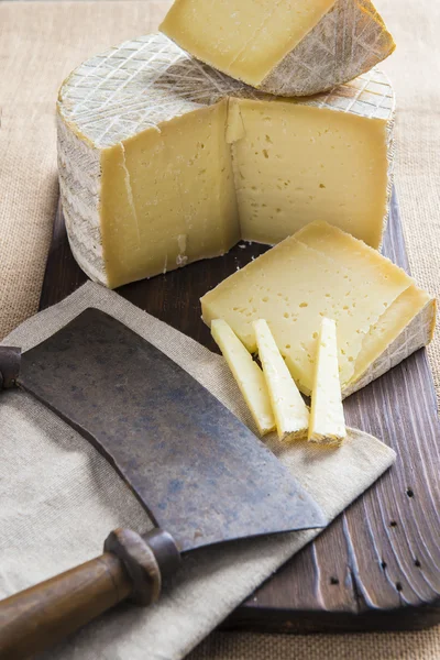 Handmade sheep cheese on the cutting board