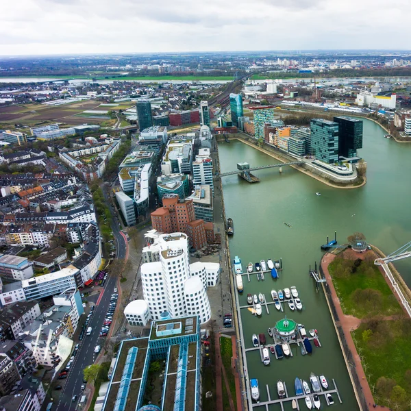 Wide angle picture of river Rhine, Duesseldorf. Seen from the te