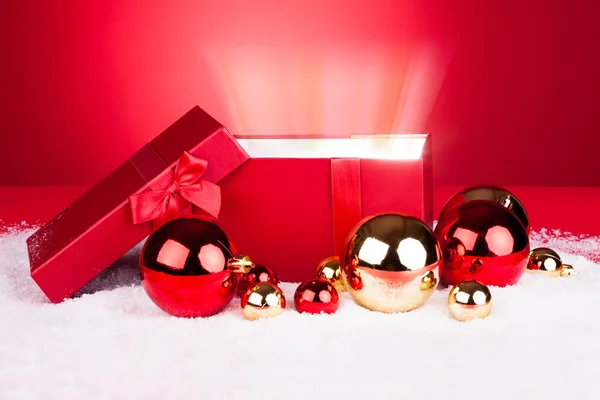 Opened Gift Box With Baubles