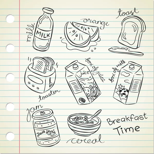 Breakfast food in doodle style
