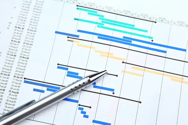 Gantt chart and pen