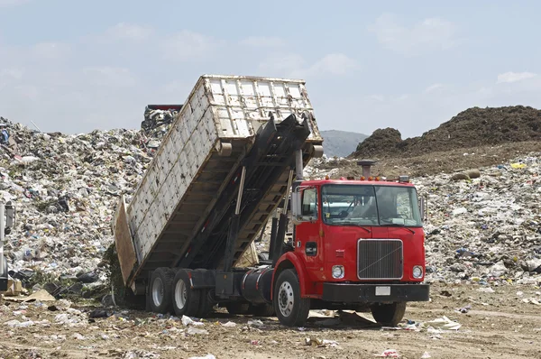 Truck with garbage at dump