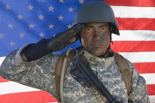 Portrait Of US Army Soldier Saluting