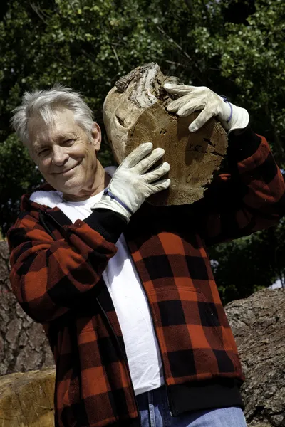 Senior man carrying firewood