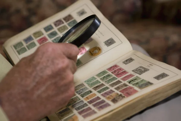 Man Examining An Old Stamp Book