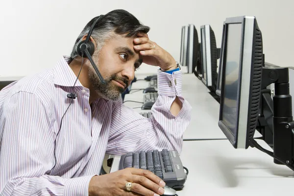 Stressed Customer Service Operator On Call