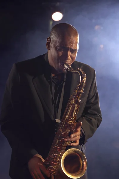 Jazz musician playing saxophone