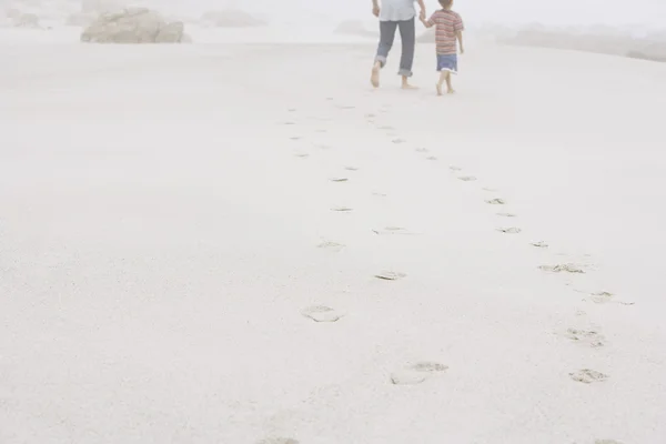 Father and son walking on beach