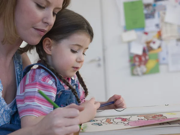 Mother Coloring With Daughter