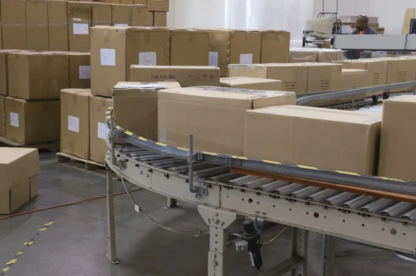 Boxes and conveyor belt