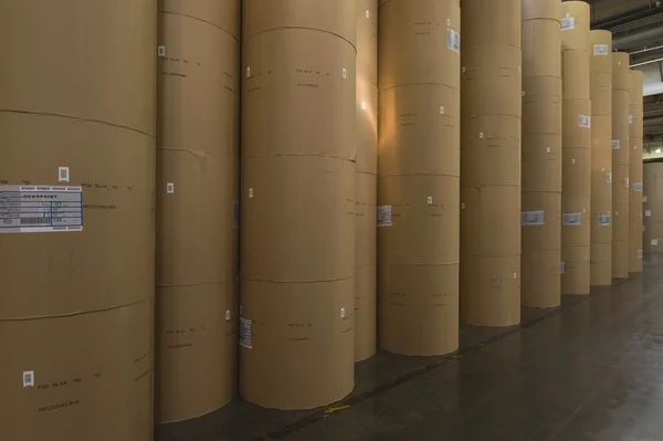 Huge rolls of paper in newspaper factory