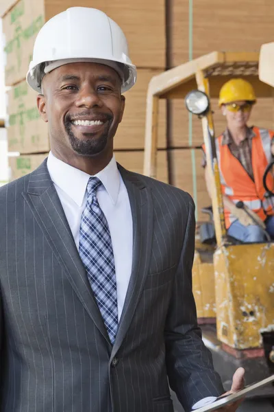 African American engineer with worker