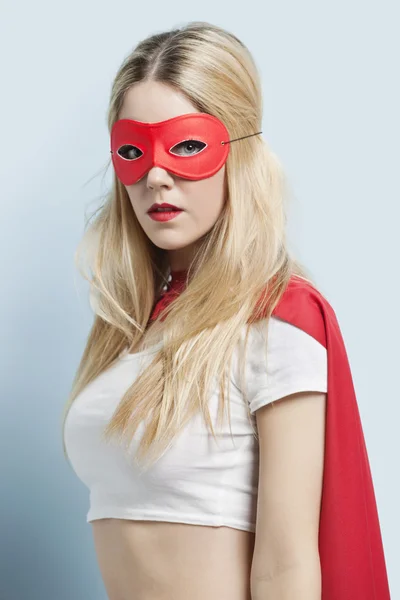 Woman wearing superhero costume