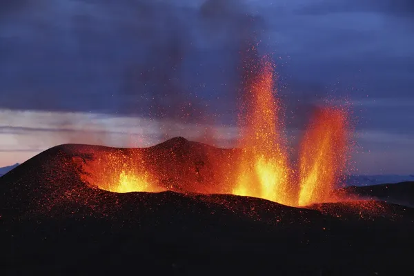 Molten lava erupts