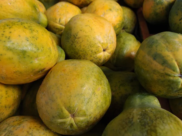 Close-up of Hawaiian papayas at a farmer\'s market