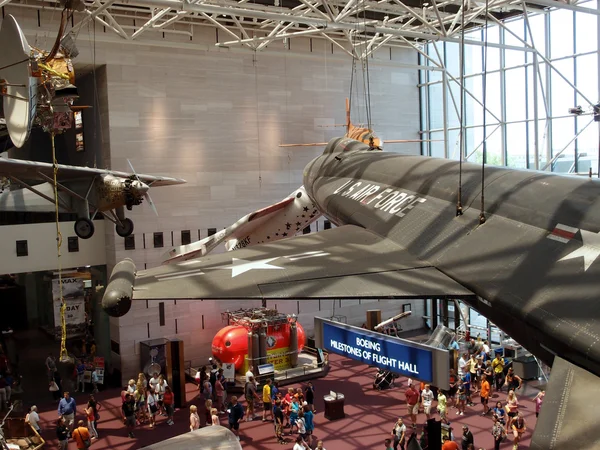 Aircrafts hang in the air at the National Air and Space museum i