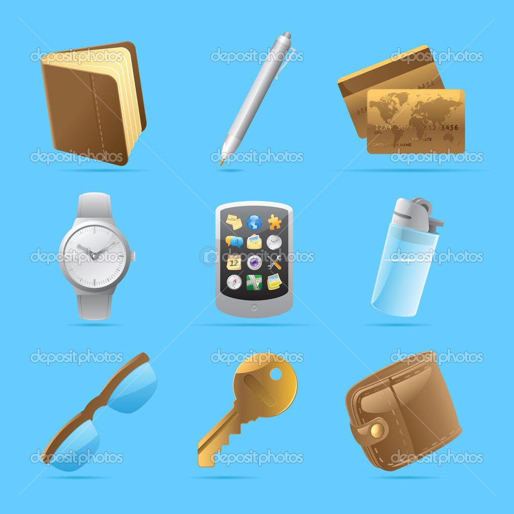 Iconos de pertenencias personales — Archivo Imágenes Vectoriales