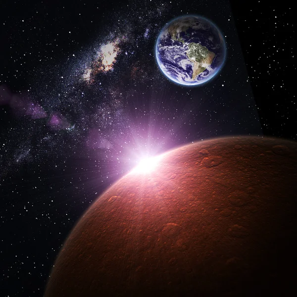 Earth and Mars in space. Elements of this image furnished by NASA.