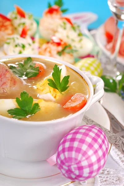 Easter white borscht with egg and sausage
