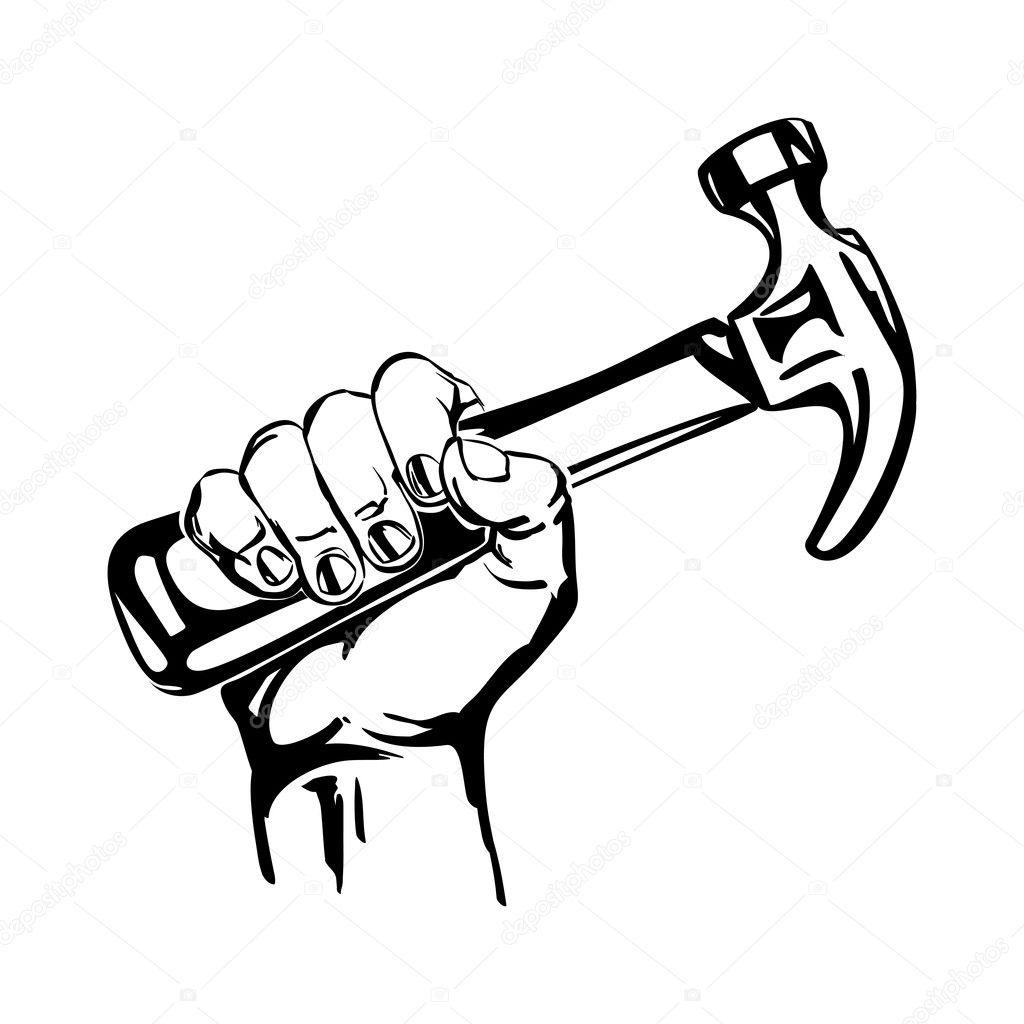 Hand holding hammer illustration — Stock Vector © VladisChern 22189847