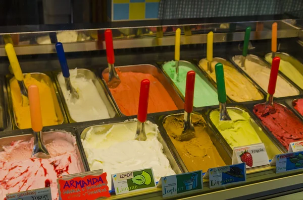 Italian ice cream on display at the store