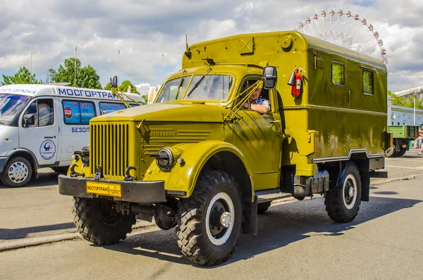 Retro cars. Soviet vintage freight cars of 50 years for urban emergency services in Moscow.