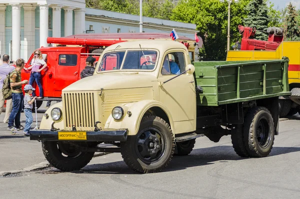 Retro cars. Soviet vintage freight cars of 50 years for urban emergency services in Moscow.