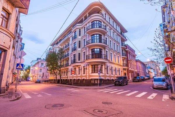 View of the historic city center late at night. Residential building in the alley