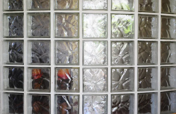 Macro shot of a glass block wall with a semi circle shape