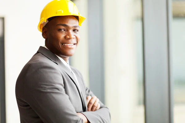 African american construction manager in office