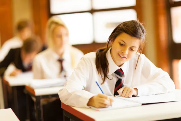 Group of high school students studying in classroom