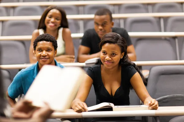College professor lecturing group of african students in classroom