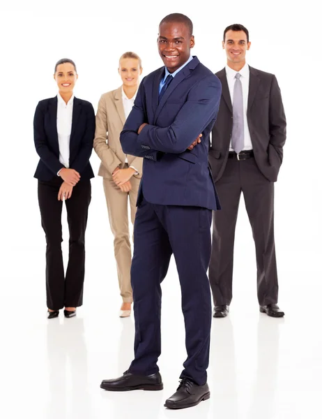 African american businessman and colleagues full length portrait on white