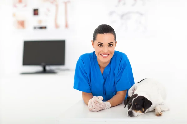 Female veterinarian and dog