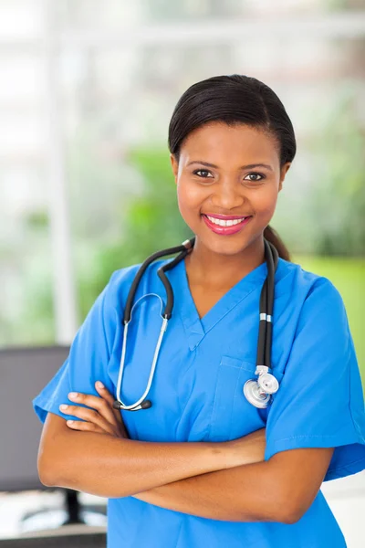 Afro american female medical intern in modern office